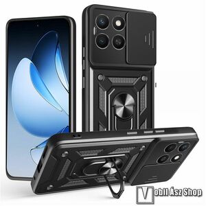Honor X8c, Ott! Camshield Armor Pro telefontok, Műanyag, Szilikon betétes, Ütésálló, Kameravédelem, Ujjgyűrű, Beépített fémlap, Fekete kép