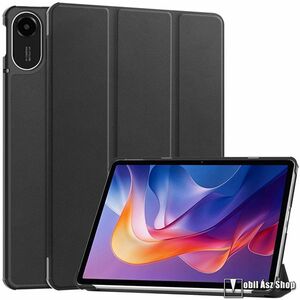 Xiaomi Redmi Pad 2, Tablet tok, Mappa, Oldalra nyíló, Trifold asztali tartó, Mágneses záródás, Műanyag belső, PU bőr, Fekete kép