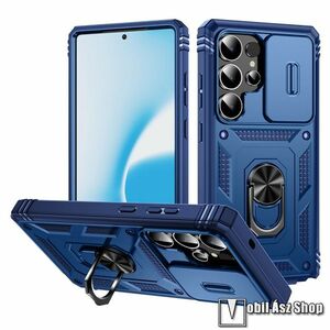 Samsung Galaxy S25 Ultra, Ott! Camshield Armor Pro telefontok, Műanyag, Szilikon betétes, Ütésálló, Kameravédelem, Ujjgyűrű, Beépített fémlap, Sötétkék kép