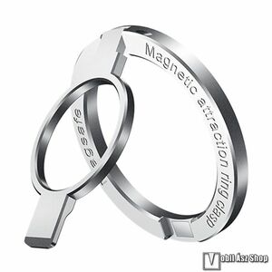 Fém ujjtámasz, Gyűrű tartó, MagSafe rögzítésű, Biztos fogás készülékéhez, Összecsukható, Több szögben állítható asztali tartó funkció, Ezüst kép