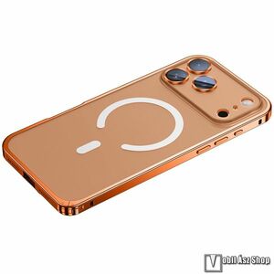 Apple iPhone 17 Pro Max, Telefontok, Alumínium védő keret, Bumper, TPU hátlap, Fém kameravédő, Magsafe, Narancs kép