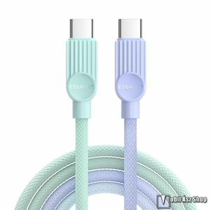 Essager adatvátviteli és gyorstöltő kábel, USB-C / USB-C, PD gyorstöltés, 60W, 1m hosszú, Szövettel bevont, ES-X73, Lila, Zöld kép