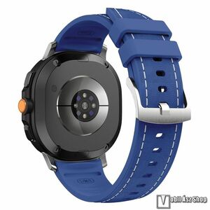 Samsung Galaxy Watch8 44mm, 40mm, Watch8 Classic, Okosóra szíj, Szilikon, PU bőr külső, Csat, 90+125mm hosszú, Varrás minta, Kék kép