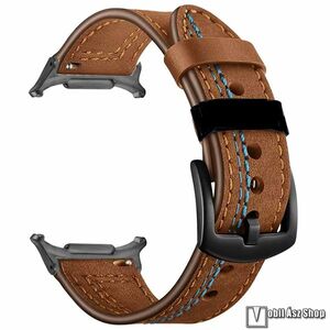 Samsung Galaxy Watch8 44mm, 40mm, Watch8 Classic, Okosóra szíj, Valódi bőr, Csatos, 89+92mm hosszú, Barna kép