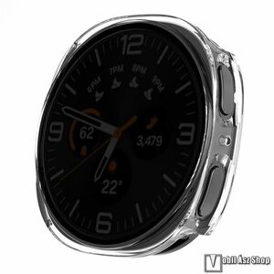 Samsung Galaxy Watch8 44mm, Okosóra műanyag védőtok, Bumper, Keret + Anti-Spy betekintés elleni védő üvegfólia, Átlátszó kép