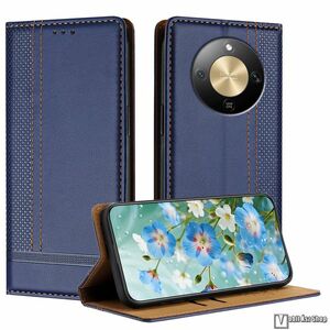 Honor Magic8 Lite, X9d 5G, X70 5G, Telefontok, Notesz, Asztali tartó, Oldalra nyíló, Rejtett mágneses záródás, Bankkártyatartó, PU bőr, Szilikon belső, Varrás minta, Sötétkék kép