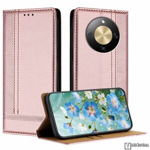 Honor Magic8 Lite, X9d 5G, X70 5G, Telefontok, Notesz, Asztali tartó, Oldalra nyíló, Rejtett mágneses záródás, Bankkártyatartó, PU bőr, Szilikon belső, Varrás minta, Rose Gold kép