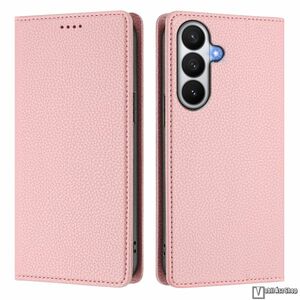 Samsung Galaxy S26, S26 Pro, Telefontok, Notesz, Oldalra nyíló, Asztali tartó, Rejtett mágneses záródás, Kártyazseb, RFID védelem, PU bőr, Szilikon belső, Rózsaszín kép