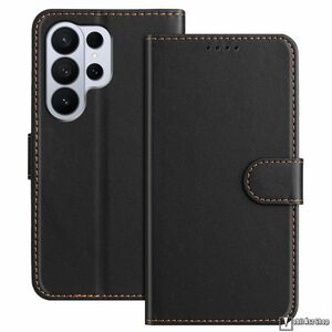 Samsung Galaxy S26 Ultra, Telefontok, Oldalra nyíló, Notesz, Flip, Kártyatartó, Mágneses zárófül, Asztali tartó, PU bőr, Szilikon belső, Csuklópánt, Fekete kép