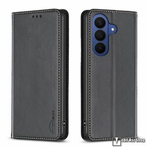 Samsung Galaxy A57, Binfen telefontok, Oldalra nyíló, Mágneses záródás, Asztali tartó, Bankkártyatartó, Szilikon belső, Fekete kép