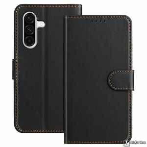 Samsung Galaxy A57, Telefontok, Oldalra nyíló, Notesz, Flip, Kártyatartó, Mágneses zárófül, Asztali tartó, PU bőr, Szilikon belső, Csuklópánt, Fekete kép