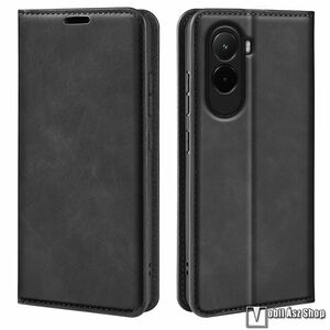 Xiaomi Poco M7 4G, Telefontok, Notesz, Oldalra nyíló, Asztali tartó, Kártyazseb, Rejtett mágneses záródás, PU bőr, Szilikon belső, Fekete kép