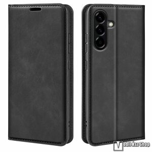 Samsung Galaxy A57, Telefontok, Notesz, Oldalra nyíló, Asztali tartó, Kártyazseb, Rejtett mágneses záródás, PU bőr, Szilikon belső, Fekete kép