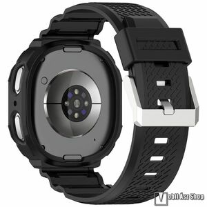Samsung Galaxy Watch8 44mm, Okosóra szíj, Szilikon, Csat, 270mm hosszú + Szilikon védőtok, Keret, Bumper, Fekete kép
