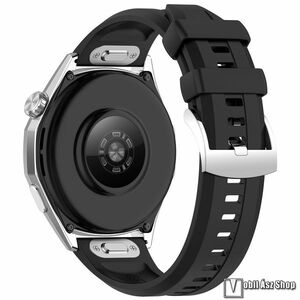 Okosóra szíj, Szilikon, Csatos, Gombos gyorskioldó, Fekete, 22mm széles, 90+125mm hosszú, Amazfit T-Rex 3 Pro 44mm, Balance 2, Bip 6 Huawei Watch GT 6 Pro, GT 6 46mm, Watch 5 46mm, Honor Watch 5 Ultra, Nothing CMF Watch Pro 2, Watch 3 Pro kép