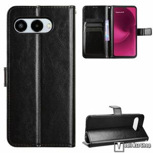 Telekom T Phone 3 5G, Crazy telefontok, Oldalra nyíló, Notesz, Bankkártyatartó, Mágneses zárófül, Asztali tartó, PU bőr, Szilikon, Fekete kép