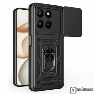 Honor 400 Smart, X7d 5G, Ott! Camshield Armor Pro telefontok, Műanyag, Szilikon betétes, Ütésálló, Beépített fémlap, Ujjgyűrű, Kameravédő, Fekete kép
