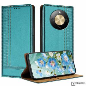 Honor Magic8 Lite, X9d 5G, X70 5G, Telefontok, Notesz, Asztali tartó, Oldalra nyíló, Rejtett mágneses záródás, Bankkártyatartó, PU bőr, Szilikon belső, Varrás minta, Zöld kép