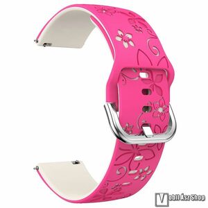 Okosóra szíj, Szilikon, Csat, Virág minta, Magenta, 22mm széles, 95+125mm hosszú, Amazfit T-Rex 3 Pro 44mm, Balance 2, Bip 6 Huawei Watch GT 6 Pro, GT 6 46mm, Watch 5 46mm, Honor Watch 5 Ultra, Nothing CMF Watch Pro 2, Watch 3 Pro kép