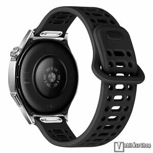 Okosóra szíj, Szilikon, Gyorscsat, Gombos gyorskioldó, Fekete, 20mm széles, 89+110mm hosszú, Samsung Galaxy Watch7 44mm, 40mm, Watch FE, Watch6 Classic 43mm, 47mm, Watch6 40mm, 44mm, Huawei Watch Fit 3, Amazfit GTS 4 kép