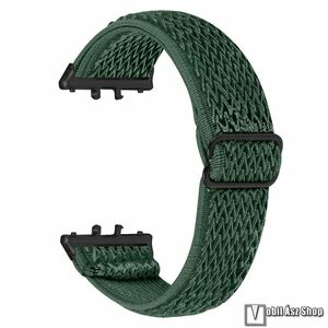 Samsung Galaxy Fit 3, Okosóra szíj, Fonott szövet, Sztreccses, Csat, 134mm-től 210mm-ig állítható hosszúság, Sötétzöld kép