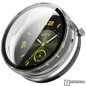 Honor Watch Fit Elegant Edition, Okosóra műanyag védőtok, Keret, 9H edzett üvegfólia, Átlátszó kép