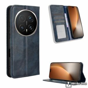 Honor Magic8 Pro, Retro Wallet telefontok, Notesz, Asztali tartó, Oldalra nyíló, Mágneses, Bankkártyatartó, PU bőr, TPU, Sötétkék kép