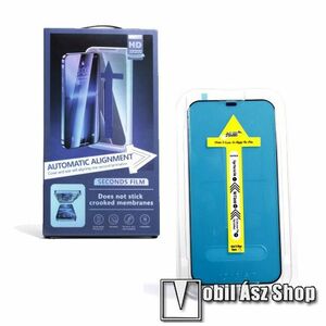 Apple iPhone 13, 13 Pro, 14, 16E, Előlapvédő karcálló edzett üvegfólia, 1db, 9H, 0, 3mm, A teljes kijelzőt védi, Felhelyező keret, Fekete kép