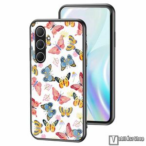 Samsung Galaxy A56 5G, Glass Case telefontok, Szilikon keret, Edzett üveg hátlap, Fehér, Pillangó minta kép