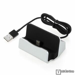 Asztali töltő, dokkoló, adatátviteli állvány, USB-C, 1m-es kábellel, Ezüst kép