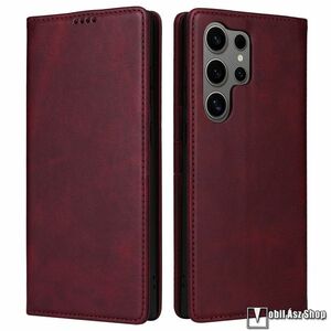 Samsung Galaxy S25 Ultra, Telefontok, Notesz, Oldalra nyíló, Asztali tartó, Rejtett mágneses záródás, Kártyazseb, RFID védelem, PU bőr, Szilikon belső, Bordó kép