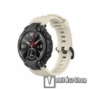 Okosóra szíj - szilikon - BÉZS - 126mm+92mm hosszú, 140-220mm átmérőjű csuklóméretig, csavarhúzóval, TENGELY NÉLKÜL! - Xiaomi Amazfit T-Rex / Amazfit T-Rex Pro kép