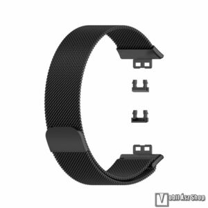 Huawei Watch Fit, Watch Fit Elegant Edition, Watch Fit SE, Watch Fit New, Okosóra milánói szíj, Rozsdamentes acél, Légáteresztő, Mágneses, 210mm hosszú, Fekete kép