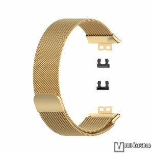 Huawei Watch Fit, Watch Fit Elegant Edition, Watch Fit SE, Watch Fit New, Okosóra milánói szíj, Rozsdamentes acél, Légáteresztő, Mágneses, 210mm hosszú, Arany kép