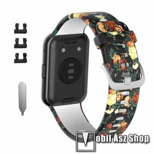 Okosóra szíj - szilikon - RÓZSA MINTÁS - 120mm + 90mm hosszú, 135-235mm-es csuklóméretig ajánlott - HUAWEI Watch Fit / Watch Fit Elegant Edition kép