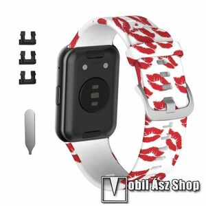 Okosóra szíj - szilikon - PIROS AJAK - 120mm + 90mm hosszú, 135-235mm-es csuklóméretig ajánlott - HUAWEI Watch Fit / Watch Fit Elegant Edition kép