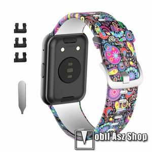 Okosóra szíj - szilikon - SZÍNES VIRÁG - 120mm + 90mm hosszú, 135-235mm-es csuklóméretig ajánlott - HUAWEI Watch Fit / Watch Fit Elegant Edition kép