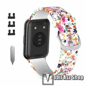 Okosóra szíj - szilikon - SZÍNES VIRÁG MINTÁS - 120mm + 90mm hosszú, 135-235mm-es csuklóméretig ajánlott - HUAWEI Watch Fit / Watch Fit Elegant Edition kép