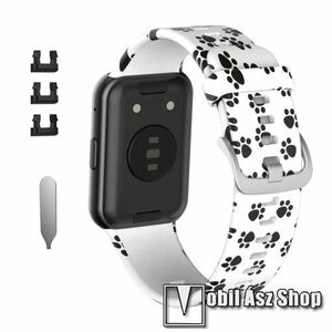 Okosóra szíj - szilikon - KUTYAMANCS MINTÁS - 120mm + 90mm hosszú, 135-235mm-es csuklóméretig ajánlott - HUAWEI Watch Fit / Watch Fit Elegant Edition kép