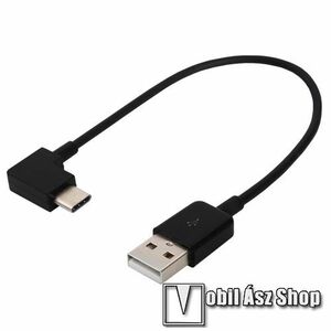 Adatátviteli kábel / USB töltő - USB / Type-C, 90°-os derékszögű, 20cm hosszú, 10W - FEKETE kép