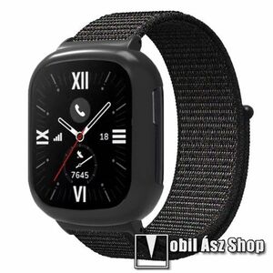 Okosóra szövet szíj és műanyag tok (bumper) - tépőzáras, 275mm hosszú - FEKETE - HUAWEI Honor Watch 4 kép