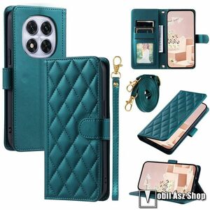 Xiaomi Redmi Note 14 Pro 5G, Note 14 Pro Plus 5G, Poco X7 5G, Telefontok, PU bőr, TPU, Notesz, Asztali tartó, Oldalra nyíló, Mágneses zárófül, Bankkártyatartó, Csukló és vállpánt, Varrás mintás, Zöld kép