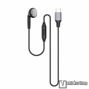 Univerzális mono headset, james bond, Type-C, mikrofon, felvevő gomb, 1, 2 m hosszú vezeték, DAC chip, Fekete kép