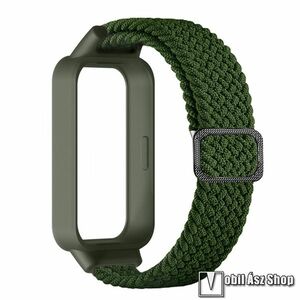 Xiaomi Smart Band 9 Active, Redmi Band 3, Okosóra szíj, Védőtok, Bumper 2 az 1-ben, Fonott szövet, 225mm hosszú, Zöld kép
