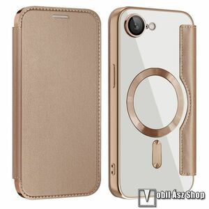 Apple iPhone 16e, 17e, Telefontok, Oldalra nyíló, Notesz, Bankkártyatartó, RFID védelem, Magsafe, Átlátszó, Arany kép