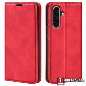 Samsung Galaxy A56 5G, A36 5G, Slim Wallet telefontok, Notesz, Asztali tartó, Oldalra nyíló, Mágneses, Bankkártyatartó, PU bőr, TPU belső, Piros kép