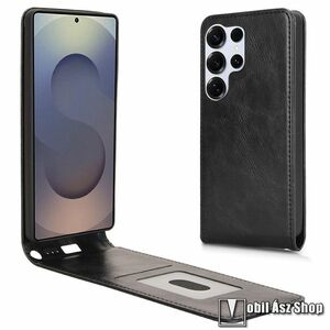 Samsung Galaxy S25 Ultra, Telefontok, Lefelé nyíló flip, PU bőr, Bankkártyatartó zseb, Fekete kép