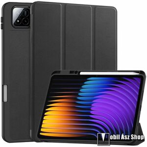 Xiaomi Pad 8, 8, Pro, Poco Pad X1, 7, 7 Pro, Tablet tok, Trifold asztali tartó, Mágneses záródás, PU bőr, Szilikon belső, Belső ceruzatartó, Fekete kép