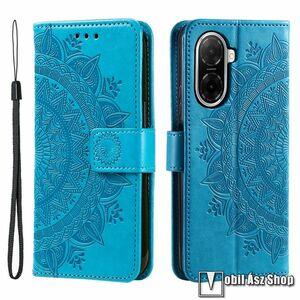 Xiaomi Redmi A5 4G, Poco C71 4G, Telefontok, PU bőr, TPU, Notesz, Oldalra nyíló, Mágneses, Kártyatartó, Asztali tartó, Csuklópánt, Gravírozott mandala virág mintás, Kék kép