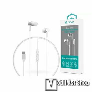 Devia Smart Type-C sztereó fülhallgató, headset, Type-C csatlakozás, Mikrofon, Felvevő és hangerő szabályzó gomb, DAC chip, 1, 2m vezeték, Ezüst kép